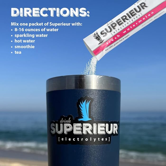Superieur Electrolyte Powder Packets - Vegan Electrolyte Hydration Powder w/Sea Minerals - Keto Friendly, Non-GMO, Zero Sugar Electrolyte Supplement-Healthy Sports Drink -Sampler Pack (20 Packets) - Image 2