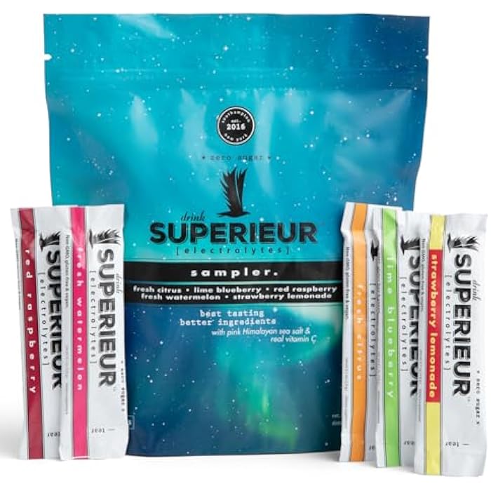 Superieur Electrolyte Powder Packets - Vegan Electrolyte Hydration Powder w/Sea Minerals - Keto Friendly, Non-GMO, Zero Sugar Electrolyte Supplement-Healthy Sports Drink -Sampler Pack (20 Packets) - Image 1