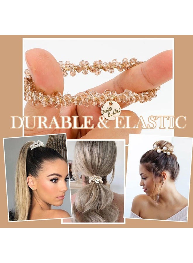 Ahoney 9Pcs Pearl Hair Ties Elastic Hair Scrunchies Hold Crystal Beads Bulk Hair Ropes Stretchy Handmade Boho Hair Accessories for Women Girls (Pearl&Crystal) - Image 2