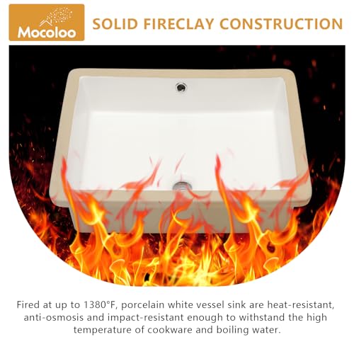 Mocoloo Bathroom Sink Undermount 22"x16" White Rectangle Porcelain Sink with Vertical Sides and Overflow Drain Under Counter Mount Ceramic Lavatory Vanity Sinks for Bathroom Hand Basin - Image 5
