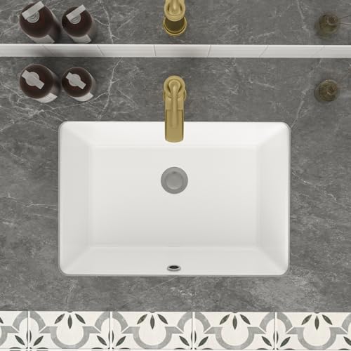Mocoloo Bathroom Sink Undermount 22"x16" White Rectangle Porcelain Sink with Vertical Sides and Overflow Drain Under Counter Mount Ceramic Lavatory Vanity Sinks for Bathroom Hand Basin - Image 2