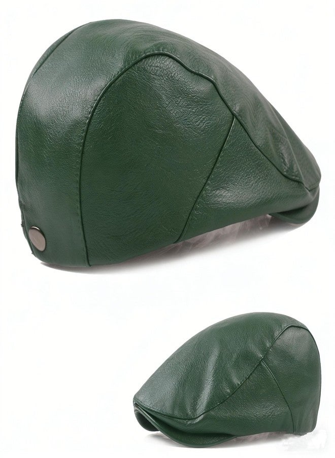 ASTOC Men Women Adjustable Leather Ivy Newsboy Caps Cabbie Beret Hat (US, Alpha, One Size, Green) - Image 3