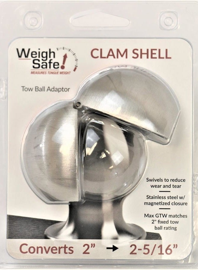 Weigh Safe Clamshell - Stainless Steel Tow Ball Adapter - Converts 2" Tow Ball to 2-5/16" - Universal Fit - Premium Hitch Accessory - Image 2