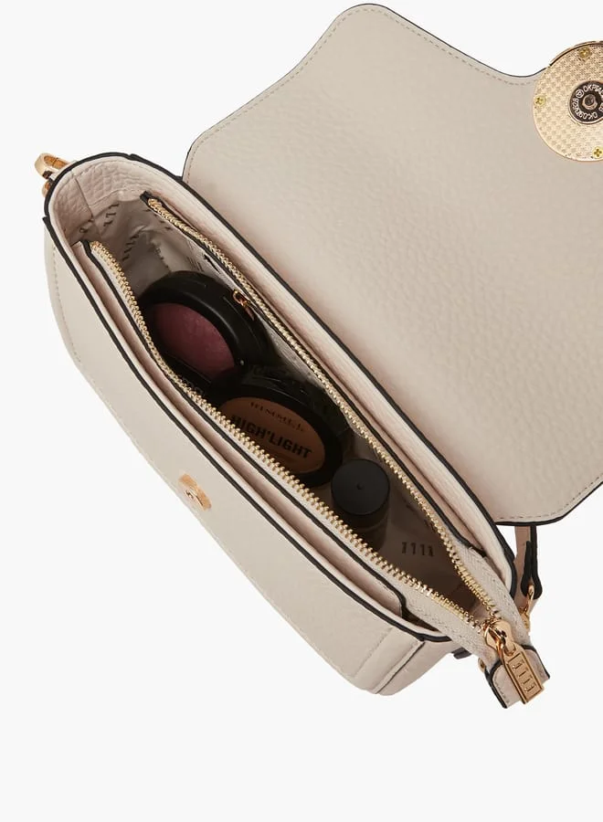 ELLE Women Monogram Accent Crossbody Bag with Detachable Strap and Flap Closure
