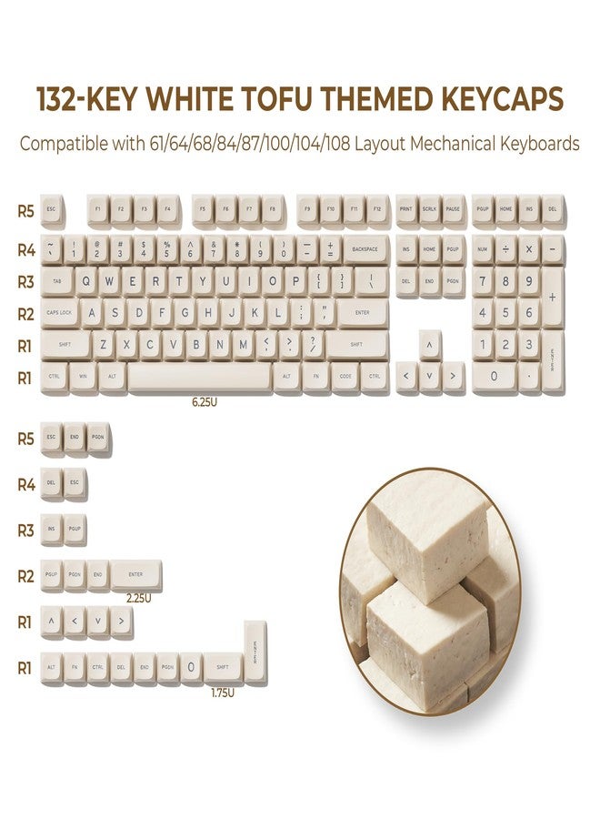 OHY XVX Creamy PBT Keycaps -Tofu Block Themed 132 Keys MDA Profile Doubleshot Keycap Set | Universal Compatibility for MX-Style Switches Mechanical Keyboards-Creamy White - Image 3