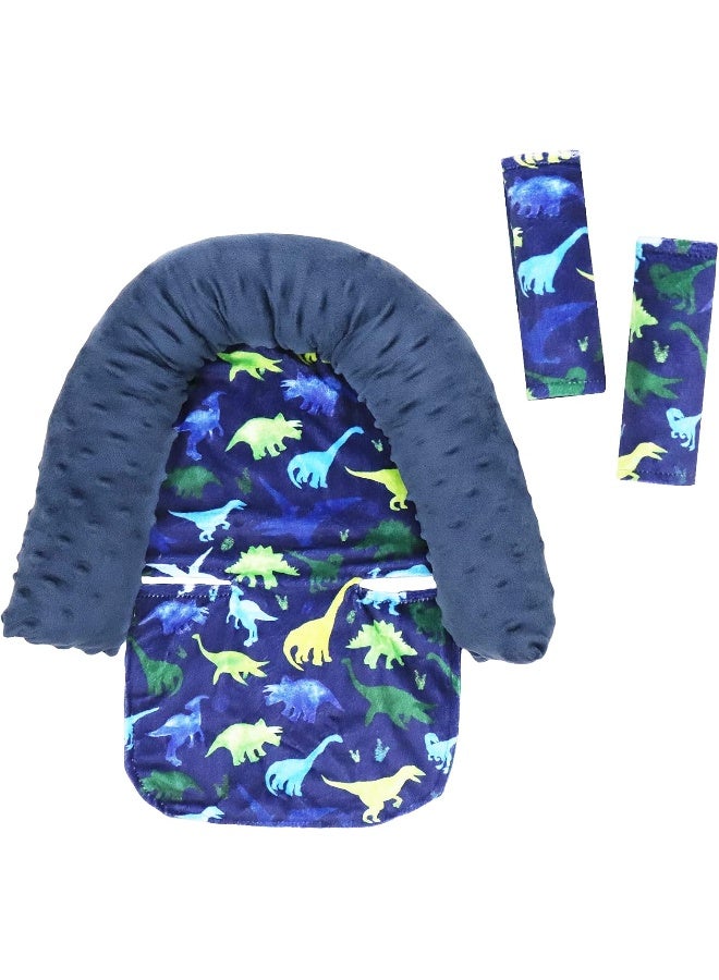 TANOFAR Baby Carseat Headrest, Dinosaur Baby Carseat Head Support and Strap Cover, Minky Infant Head Support Pillow, Toddler Headrest Cushion Pad for Carseat Canopy Strollers Carrier - Image 1