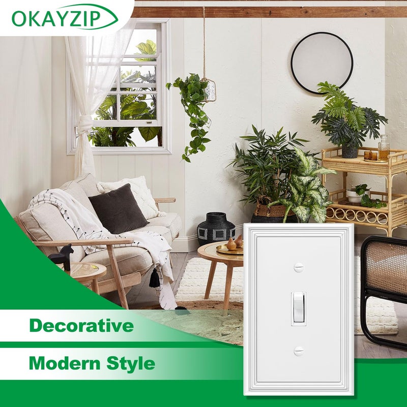 OKAYZIP White Decorative Single Toggle Light Switch Covers Wall Plate, Natural Material Switch Plate Covers - Modern Style (1 Gang Toggle 4 Pack) - Image 4