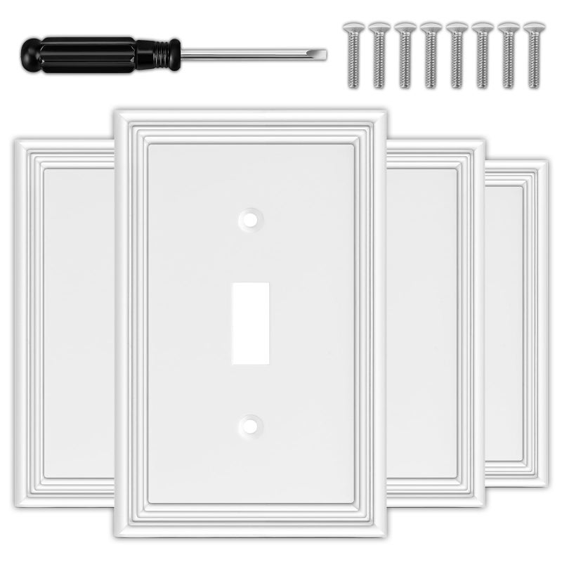 OKAYZIP White Decorative Single Toggle Light Switch Covers Wall Plate, Natural Material Switch Plate Covers - Modern Style (1 Gang Toggle 4 Pack) - Image 1