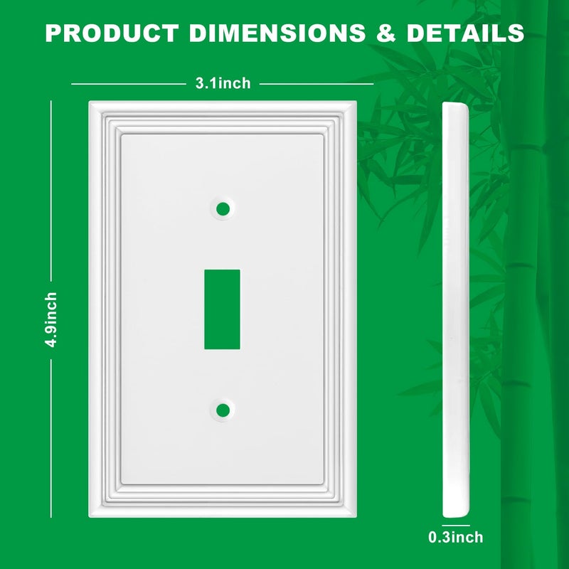 OKAYZIP White Decorative Single Toggle Light Switch Covers Wall Plate, Natural Material Switch Plate Covers - Modern Style (1 Gang Toggle 4 Pack) - Image 3