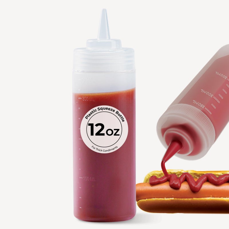Restaurantware 12 Ounce Condiment Squeeze Bottle 1 With Lid Plastic Squeeze Bottle  Precison Dispensing Tip Flexible Clear Plastic Squeeze Bottle For Sauces For Sauces Spreads Or Condiments