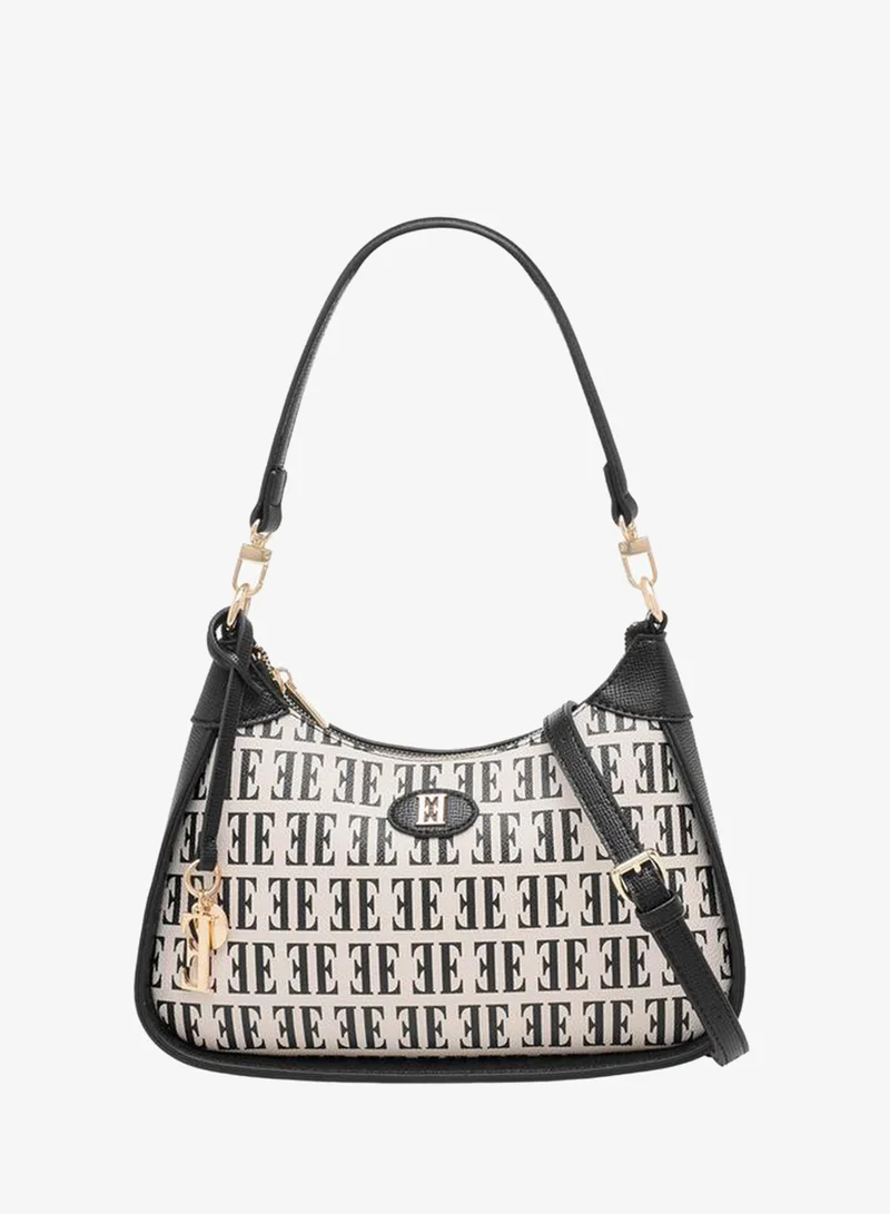 ELLE Monogram Print Shoulder Bag with Detachable Strap