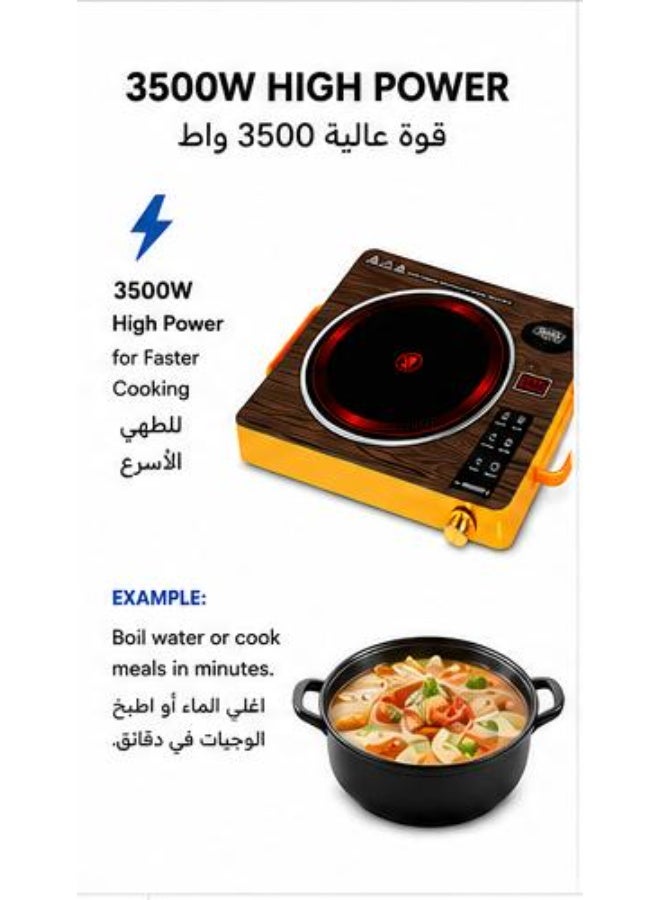 Ruay RA4 Ceramic Cooker 3500W Electric Hot Plate Touch Control Ceramic Cooktop Portable Infrared Cooker Multi Cooking Modes LED Display Timer Cooker - Image 3