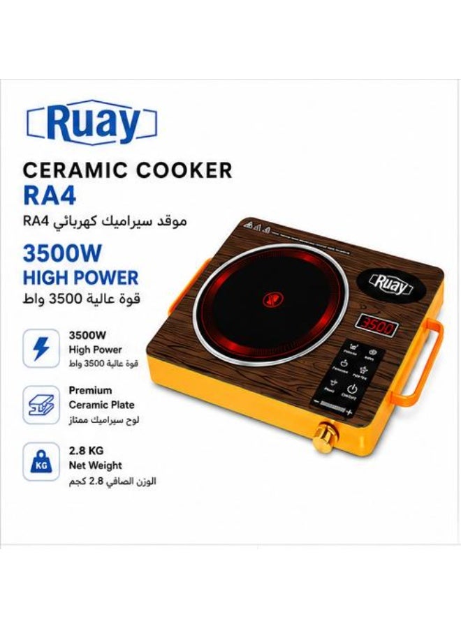 Ruay RA4 Ceramic Cooker 3500W Electric Hot Plate Touch Control Ceramic Cooktop Portable Infrared Cooker Multi Cooking Modes LED Display Timer Cooker - Image 2