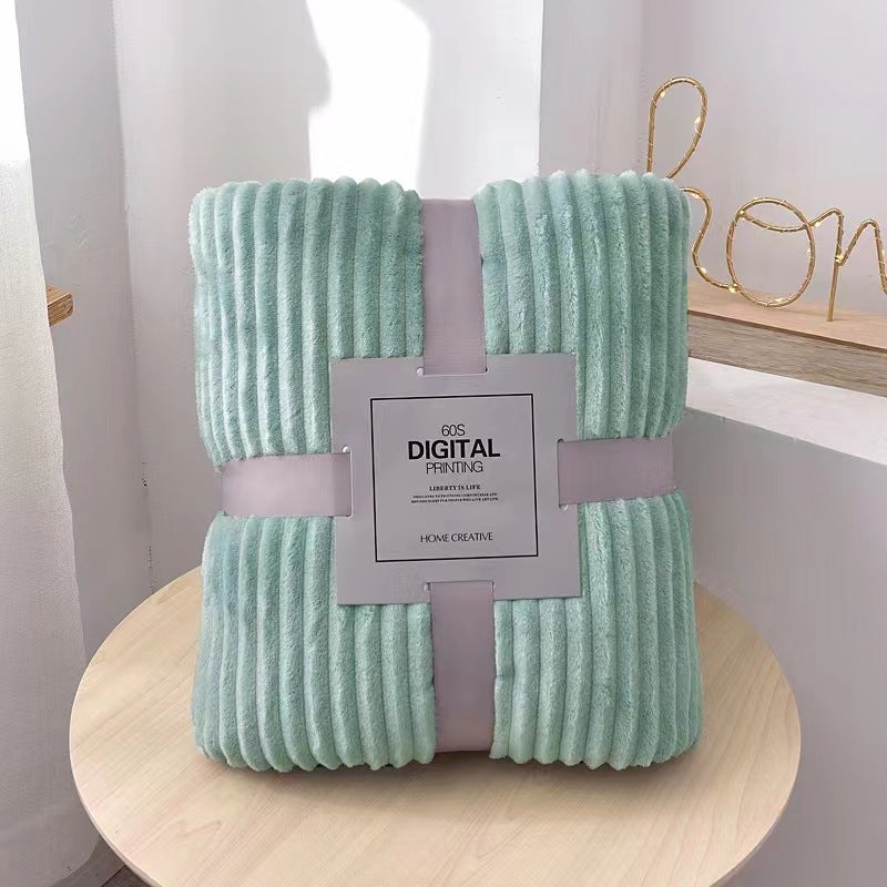 Thick Plush Fleece Blanket Solid Coral Velvet Vacuum Packed Water green-strip 
