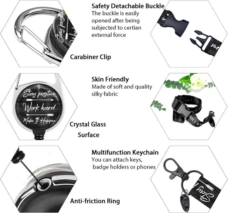 كاست ويف حامل شارات الهوية مع حبل قابل للفصل، حبال اقتباسات ملهمة لشارات الهوية قابلة للتعديل، بكرة شارات إيجابية شديدة التحمل قابلة للسحب للمعلمين والممرضات ومكتب العمل والهدايا، لون أسود - Image 4