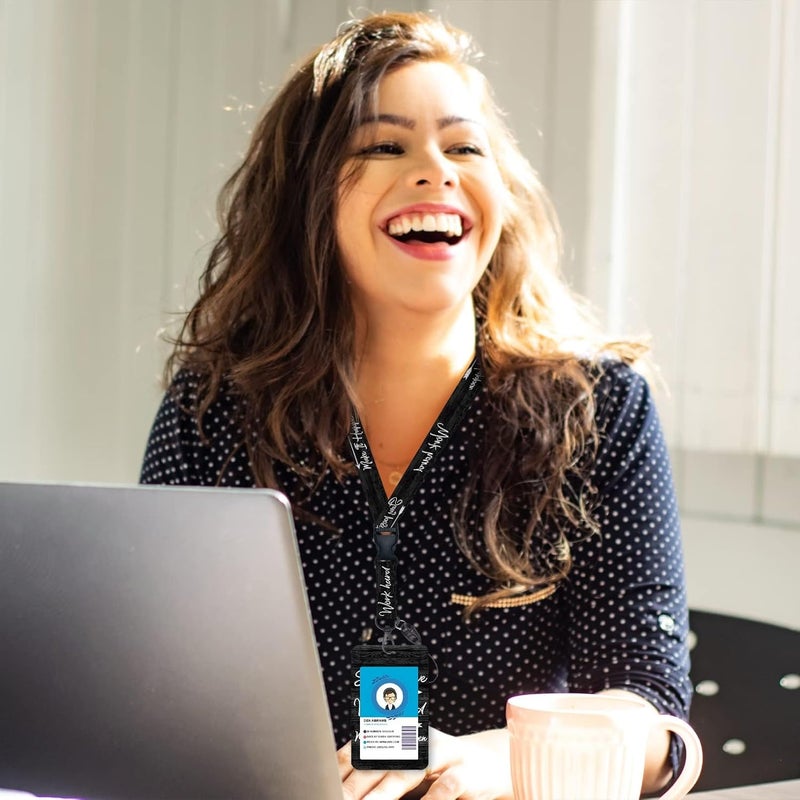 كاست ويف حامل شارات الهوية مع حبل قابل للفصل، حبال اقتباسات ملهمة لشارات الهوية قابلة للتعديل، بكرة شارات إيجابية شديدة التحمل قابلة للسحب للمعلمين والممرضات ومكتب العمل والهدايا، لون أسود - Image 3