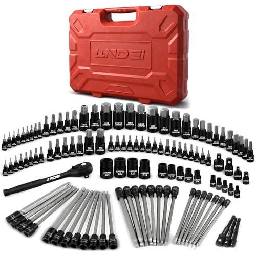 LLNDEI 115-Piece Torx & Allen Bit Socket Set, 1/4",3/8"and 1/2" Drive, Extra Long Torx//Tamper Proof Torx/Hex/Ball End Hex Socket Set, S2 Steel, SAE/Metric, with Ratchet Wrench & Adapters - Image 2