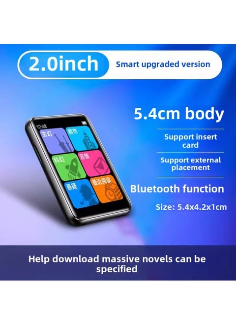 MP4 Novel Mp5 E-book Reader Bluetooth MP3 Walkman Student Version Senior High School Mp6p7-Body Color:Upgraded Smart Model 2.0inch Touch Screen Version [bluetooth 6.0/long Battery Life Model]-Memory Capacity:128g [more Than 9,000 Types Of Novels + Songs + Movies Have Been Placed] - Official Standard