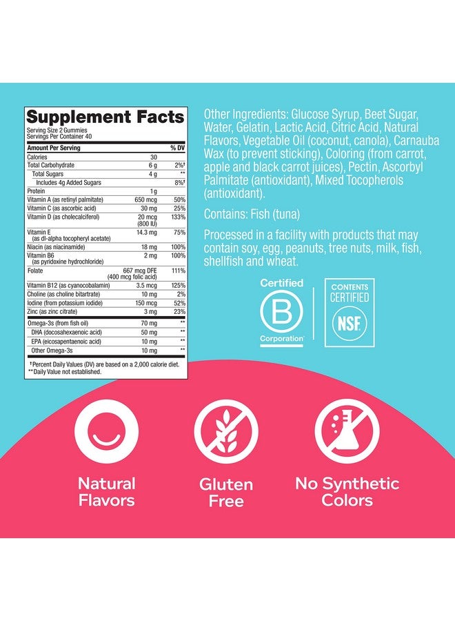 OLLY Prenatal Multivitamin Gummy Supports Healthy Growth And Brain Development Folic Acid Vitamin D Omega 3 Dha Chewable Supplement Citrus Berry Flavor 40Day Supply 80 Count Pouch - Image 5