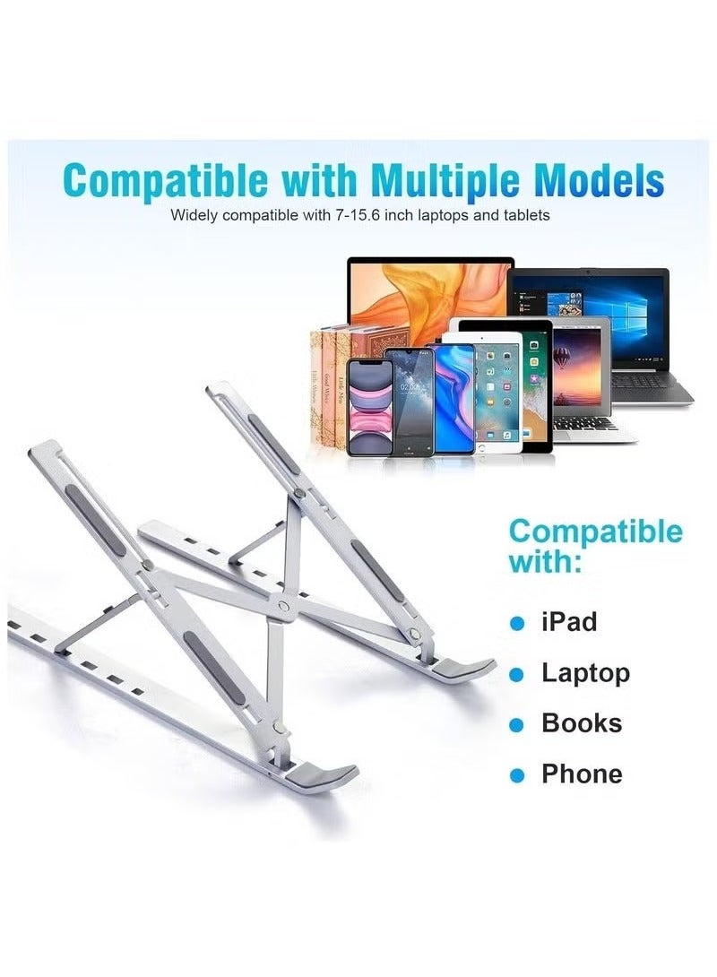 vesus Laptop Stand for Desk, Adjustable Laptop Riser ABS+Silicone Foldable Portable Laptop Holder, Ventilated Cooling Notebook Stand for MacBook Pro Air, Lenovo, Dell, HP, Laptops,Tablet Silver - Image 4