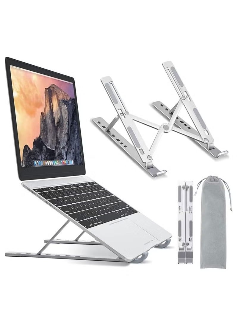 vesus Laptop Stand for Desk, Adjustable Laptop Riser ABS+Silicone Foldable Portable Laptop Holder, Ventilated Cooling Notebook Stand for MacBook Pro Air, Lenovo, Dell, HP, Laptops,Tablet Silver - Image 1
