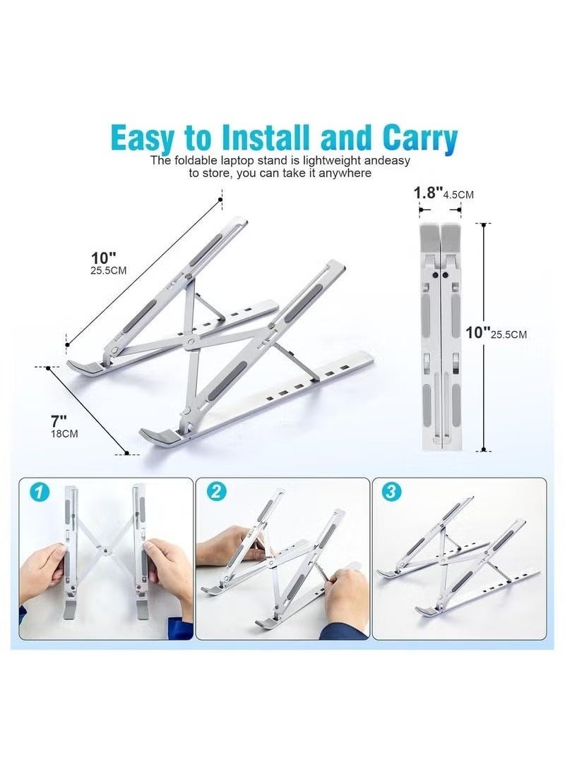 vesus Laptop Stand for Desk, Adjustable Laptop Riser ABS+Silicone Foldable Portable Laptop Holder, Ventilated Cooling Notebook Stand for MacBook Pro Air, Lenovo, Dell, HP, Laptops,Tablet Silver - Image 2