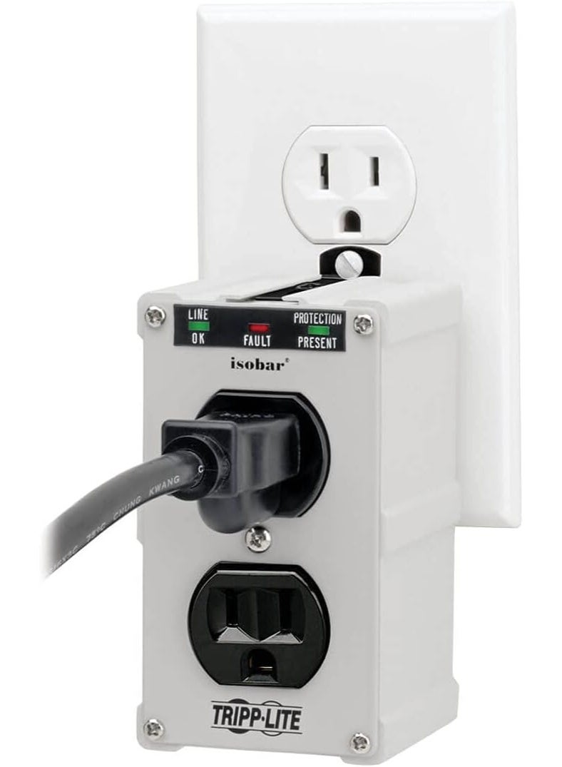 Tripp Lite Isobar ISOBLOK2-0 Heavy Duty Outlet Extender, Wall Power Strip Surge Protector, 2 Outlets, Direct Plug-in, White, Metal Power Strip, Industrial Garage Work Shop Bench - Image 1