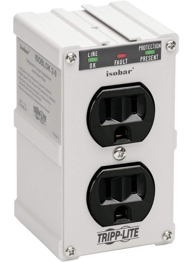 Tripp Lite Isobar ISOBLOK2-0 Heavy Duty Outlet Extender, Wall Power Strip Surge Protector, 2 Outlets, Direct Plug-in, White, Metal Power Strip, Industrial Garage Work Shop Bench - Image 5