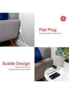 GE GE 6-Outlet Surge Protector, 15 Ft Extension Cord, Power Strip, 800 Joules, Flat Plug, Twist-to-Close Safety Covers, Protected Indicator Light, UL Listed, White, 50768  - Image 4