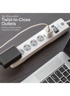 GE GE 6-Outlet Surge Protector, 15 Ft Extension Cord, Power Strip, 800 Joules, Flat Plug, Twist-to-Close Safety Covers, Protected Indicator Light, UL Listed, White, 50768  - Image 3