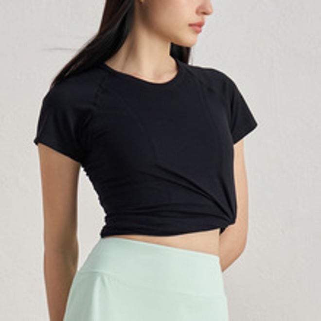 Tian Hong Women's Seamless Barely-There Round Neck Yoga T-Shirt Short Sleeve Athletic Top for Pilates Running Breathable - Image 1