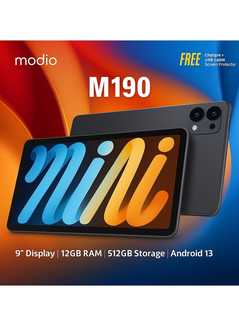 MODIO TAB Modio M190 5G Android Tablet 9-Inch Display, 12GB RAM, 512GB Storage, Dual SIM, Android 13, 5000mAh Battery – Gray - Image 2