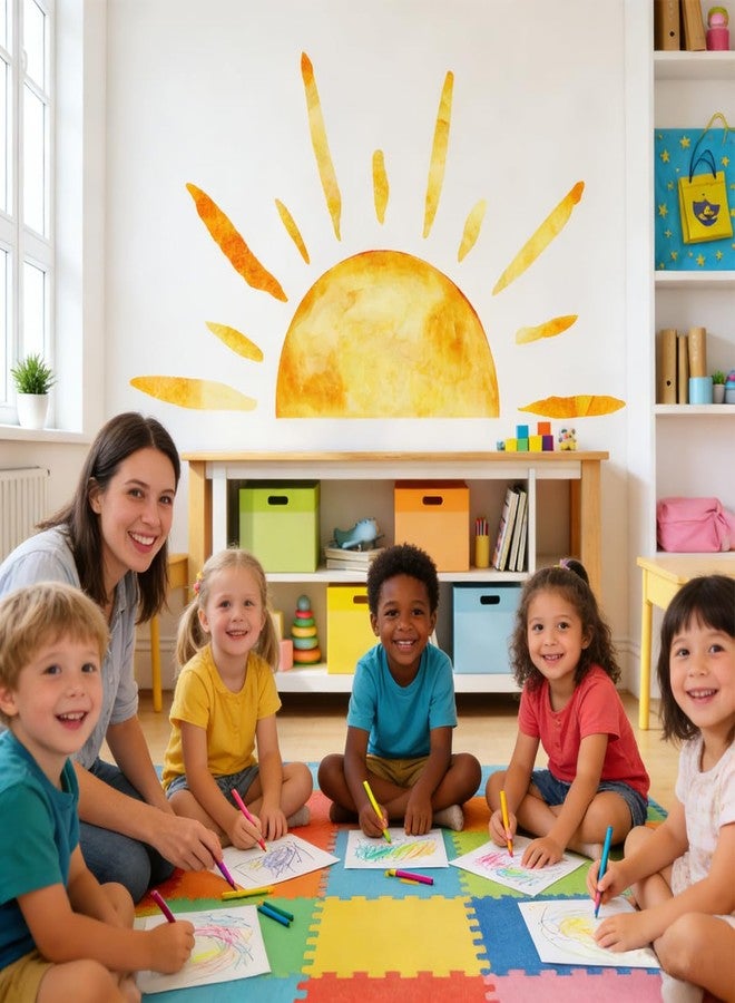 ملصقات جدارية كبيرة من MagiMural بتصميم شمس بوهيمية، ملصقات جدارية سهلة اللصق والتقشير على شكل شمس بألوان مائية، ديكور جداري فني لغرفة الأطفال أو غرفة نومهم - Image 3