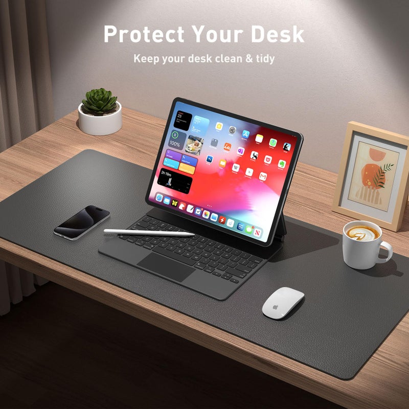 Aothia Leather Desk Pad Protector, Mouse Pad, Office Desk Mat, Non-Slip PU Leather Desk Blotter, Laptop Desk Pad, Waterproof Desk Writing Pad for Office and Home (Gray,23.6" x 13.7") - Image 3