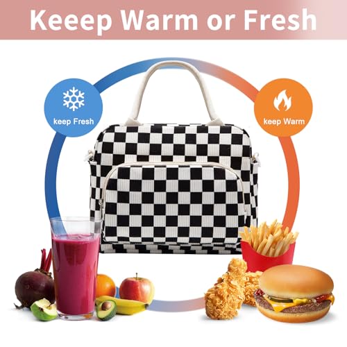 GASSDA Lunch Box for Women Insulated Lunch Bag Women Adult Cute Lunch Bags Reusable Lunchbox Cooler Tote Bag for Work Picnic (Black-White Plaid) - Image 5