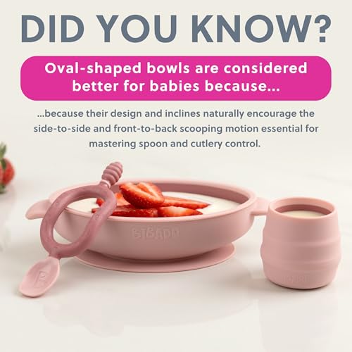 Bibado - Silicone Baby Bowl (Blush) - Stay Put Suction Bowl - Oval Shape - First Meals & Snacks - Durable, Dishwasher & Microwave Safe, BPA Free - Medical Grade - Baby Essentials - 6 Months to 3 Years - Image 5
