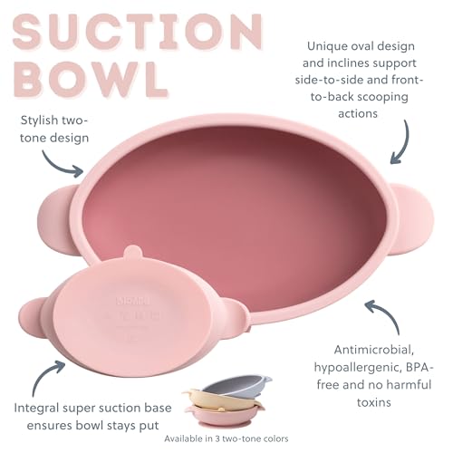 Bibado - Silicone Baby Bowl (Blush) - Stay Put Suction Bowl - Oval Shape - First Meals & Snacks - Durable, Dishwasher & Microwave Safe, BPA Free - Medical Grade - Baby Essentials - 6 Months to 3 Years - Image 4
