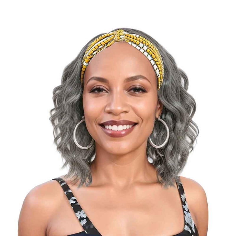 SYMEIW Silver Grey Wavy Headband Wig For Black Women Curly Half Wigs With Headband Attached Synthetic Wrap Wigs For Women(Gray)â€¦ - Image 1