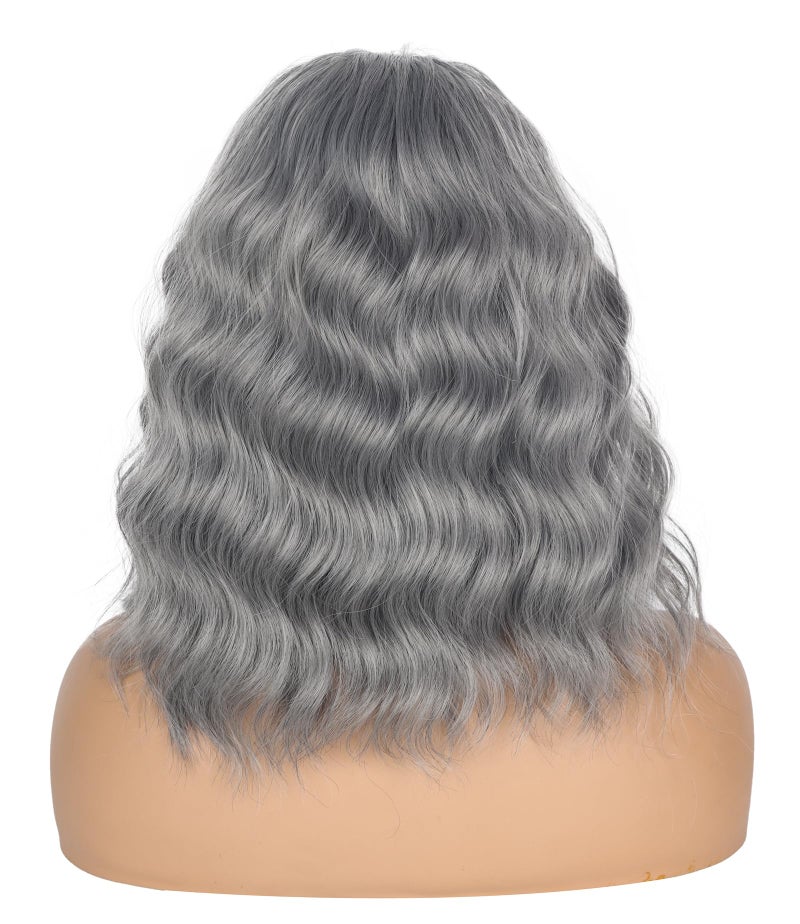 SYMEIW Silver Grey Wavy Headband Wig For Black Women Curly Half Wigs With Headband Attached Synthetic Wrap Wigs For Women(Gray)â€¦ - Image 5