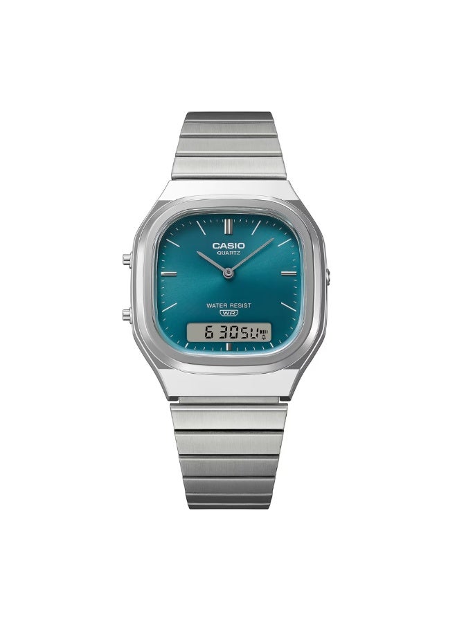 كاسيو ساعة كاسيو AQ-240E-3ADF تناظرية رقمية للجنسين مع قرص أخضر وسوار ستانلس ستيل فضي - Image 2