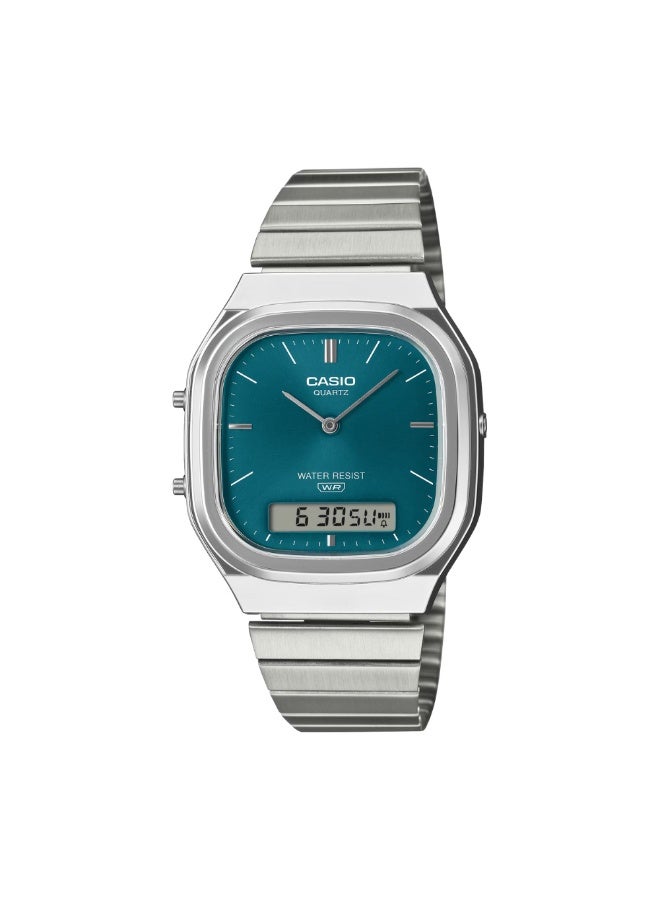 كاسيو ساعة كاسيو AQ-240E-3ADF تناظرية رقمية للجنسين مع قرص أخضر وسوار ستانلس ستيل فضي - Image 1