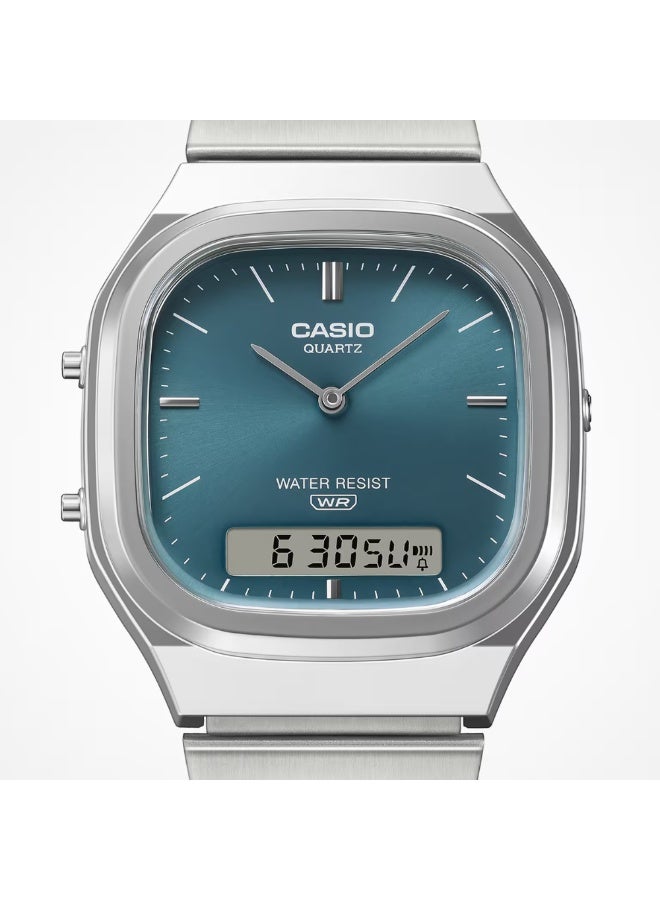 كاسيو ساعة كاسيو AQ-240E-3ADF تناظرية رقمية للجنسين مع قرص أخضر وسوار ستانلس ستيل فضي - Image 3