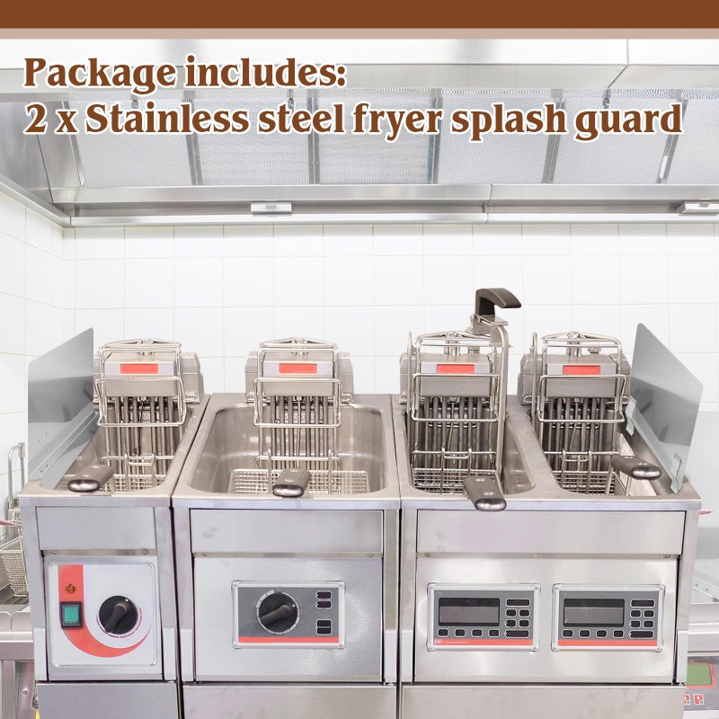 Ferraycle 2 Packs Stainless Steel Fryer Splash Guard Commercial Splatter Guard Side Stove Splash Guard for Stop Oil from Splattering (20-1/2" W x 9" H) - Image 4
