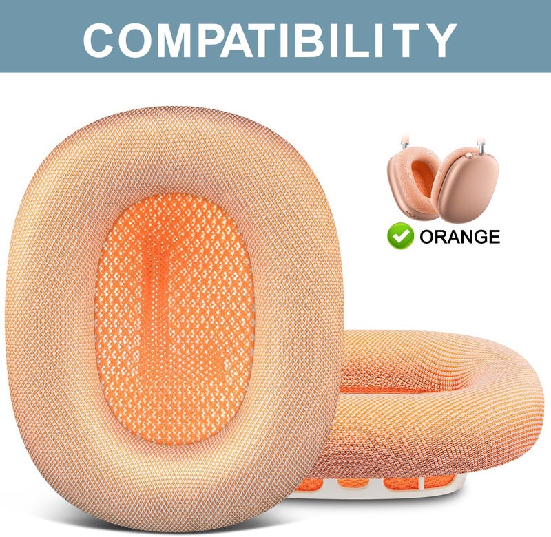 SOPROM Ear Pads Replacement for Airpods Max Over-Ear Headphones, Earpads Cushions with Durable Mesh Fabric, Softer Foam - Orange - Image 2