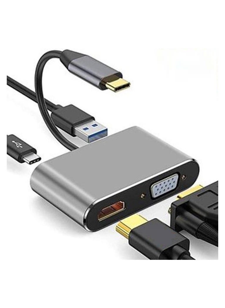V-Walk USB C to HDMI VGA Adapter Type-C 4 in 1 hub to 4K HDMI VGA USB3.0 and PD 100W 25cm MacBook, iPad, Tablets and Other USB-C Devices  - Image 1