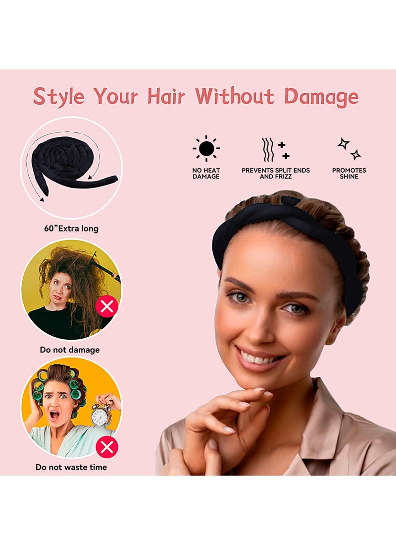 SYOSI Small Heatless Curling Rod Headband, 60" Extra Long, Soft Hair Curlers for Sleep-In, No Heat Curls Hair Rollers, Black - Image 3