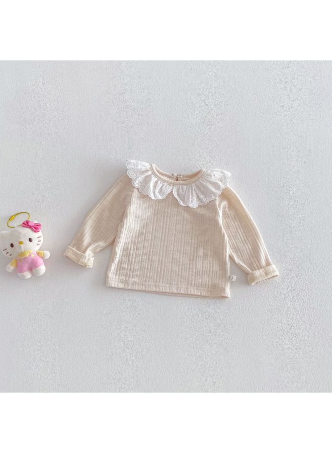 【no Returns Or Exchanges】girls Korean-style T-shirt 2026 New Spring Baby Fashion Lace Collar Ribbed Undershirt