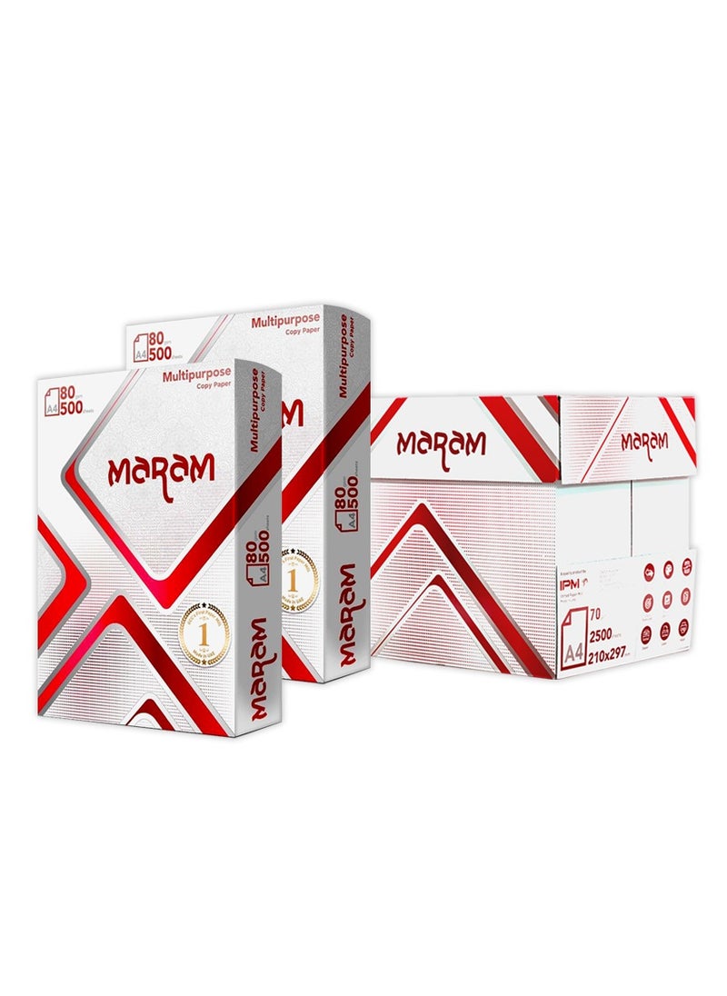 Maram Maram A4 Copy Paper Red – 1 Carton (5 Reams x 500 Sheets – Total 2500 Sheets)  - Image 1