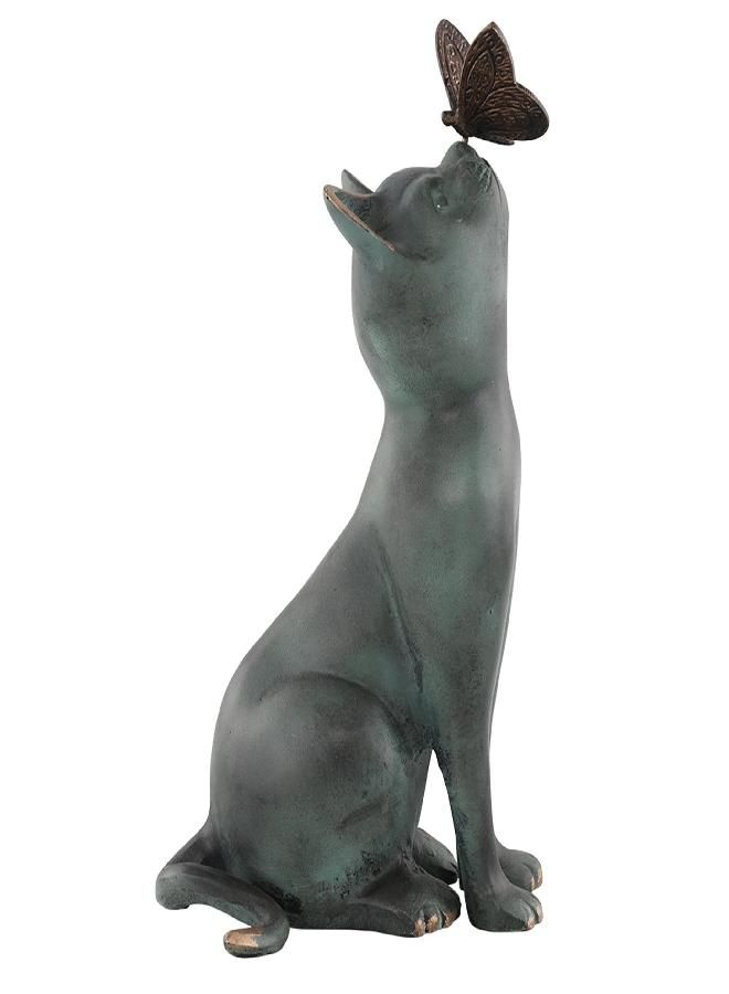 SPI SPI Home Cat and Butterfly Curiosity Garden Statue Dark Gray 7.5" x 10.5" x 15" - Image 1