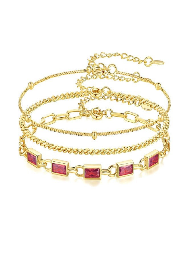 GexTyde Gold Birthstone Bracelet for Women Girls, 3 Piece 18K Gold Plated Layered Bracelet Set, Women Charm Link Bracelet Valentines Day Jewelry Gift for Wife Girlfriend Women Grils Mom Her - Image 1